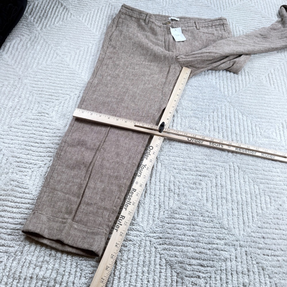 J Jill Herringbone Pants Womens 10 Brown Linen Cotton Straight Academia Coastal - Picture 3 of 12